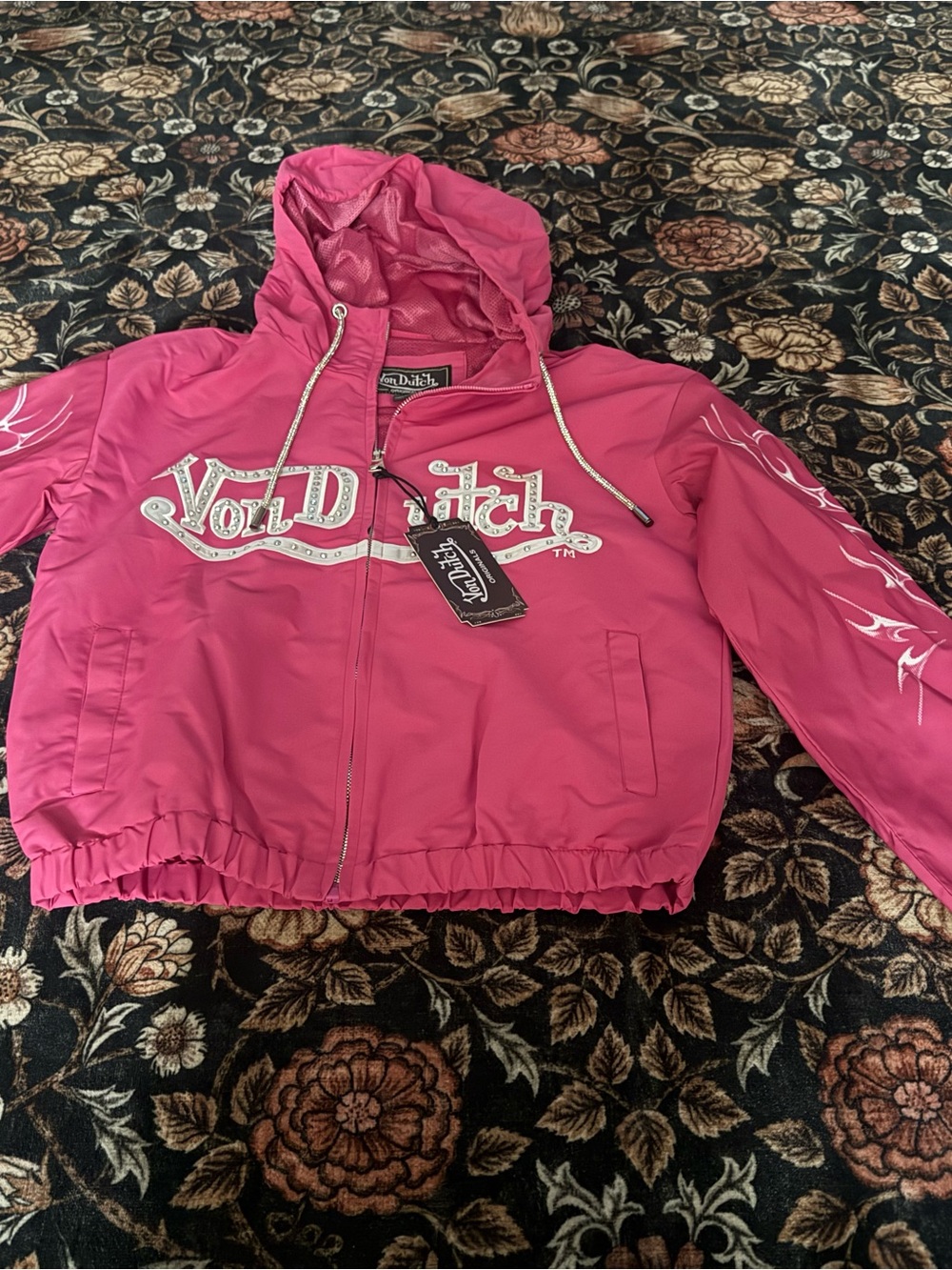 Von Dutch Hot Pink Hooded Raincoat with Logo Script